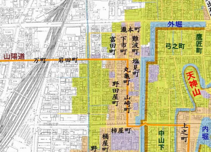 岡山城下町と現在の市街地重ね図.jpg